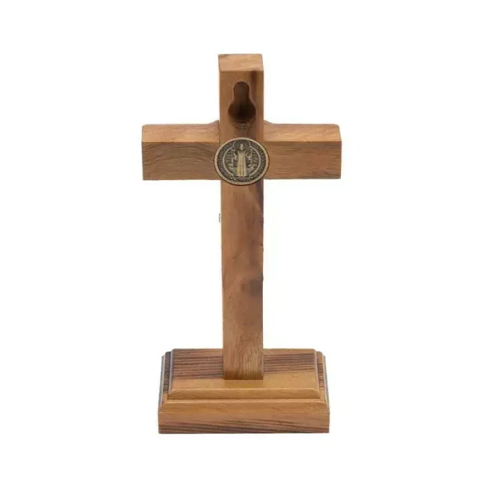 Crucifixo 12 cm - Parede e Mesa - Com Medalha de São Bento - Ouro Velho - Imagem 2